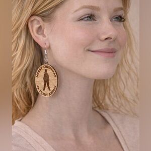 Handmade Wooden Home Alone “Merry Christmas Ya Filthy Animal” Engraved Earrings
